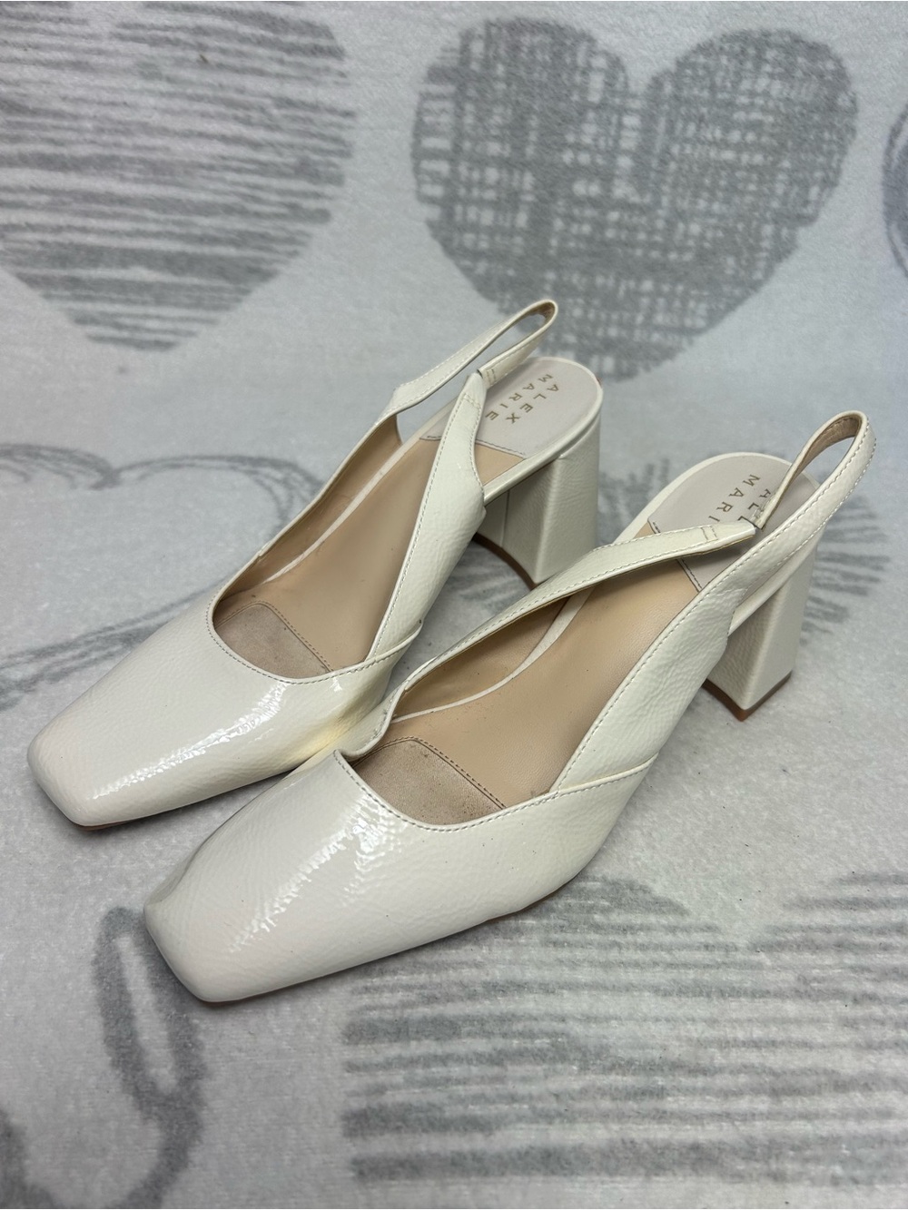 Alex Marie Women’s Size 7 Lurene Patent Slingback Block Heel Ivory White